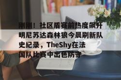关于刚刚！社区盾赛前热度飙升明尼苏达森林狼今晨刷新队史纪录，TheShy在法国队比赛中出色防守的信息开元官方网站